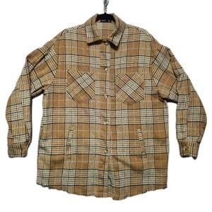 Akair Plaid Flannel Shacket Womens Oversized Small Button Down Distressed Hem